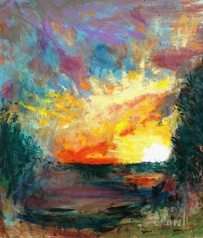 Sunset No. 2, acrylic on board, 11"H x 9"W